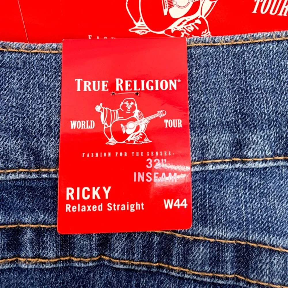True Religion Ricky Flap Men 44 Blue NEW Straight Leg Relaxed Fit Jeans